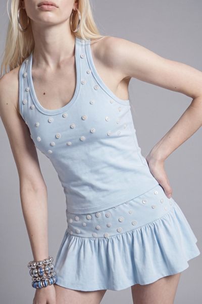 Slate Pink Button Embellished Halter Top and Ruffle Mini Skirt 2-Piece Set