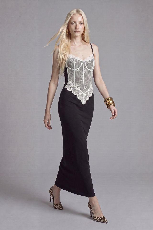 Slate Pink Lace Corset Maxi Dress #1