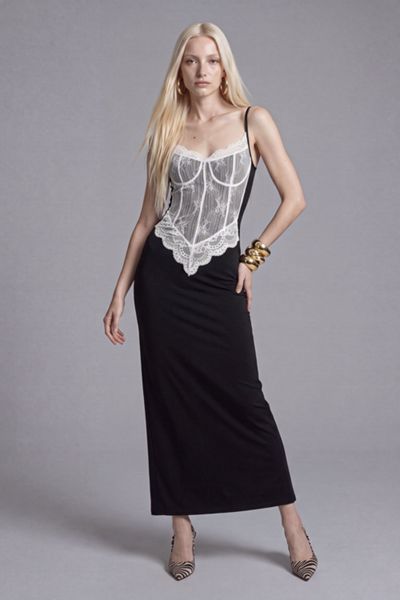 Slate Pink Lace Corset Maxi Dress