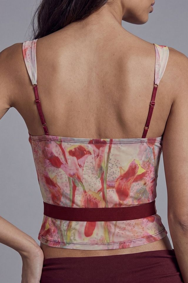 Slate Pink Floral Corset Top with Contrast Mock Boning #1