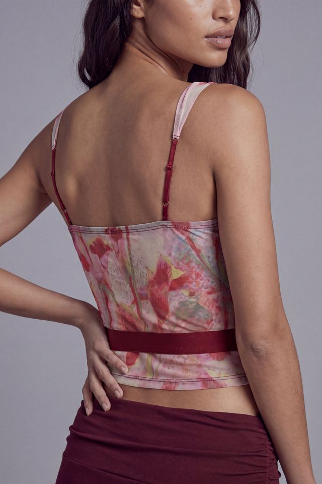 Slate Pink Floral Corset Top with Contrast Mock Boning #3