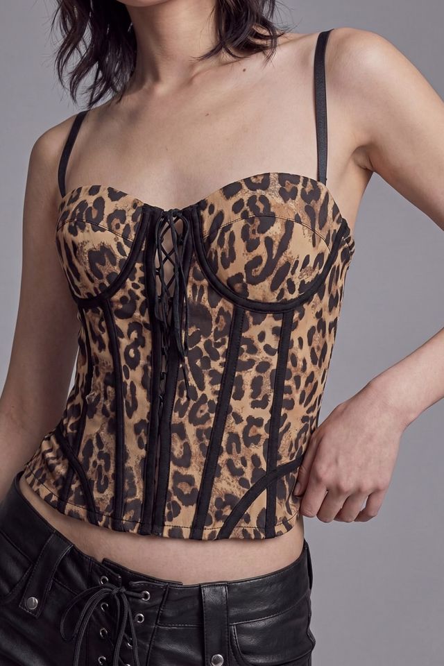 Slate Pink Leopard Lace-Up Corset Top #1