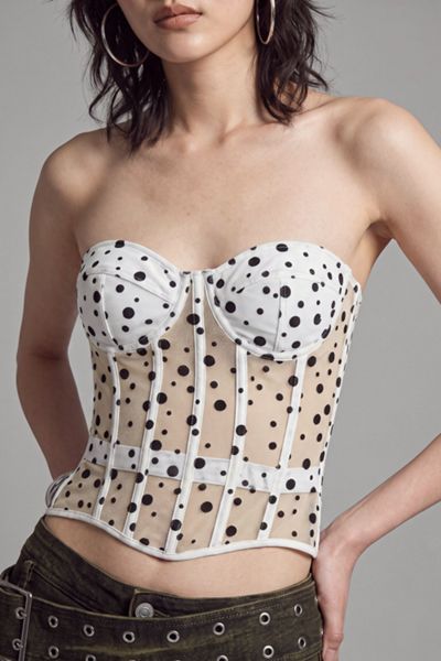 Slate Pink Polka Dot Sheer Mesh Corset Top