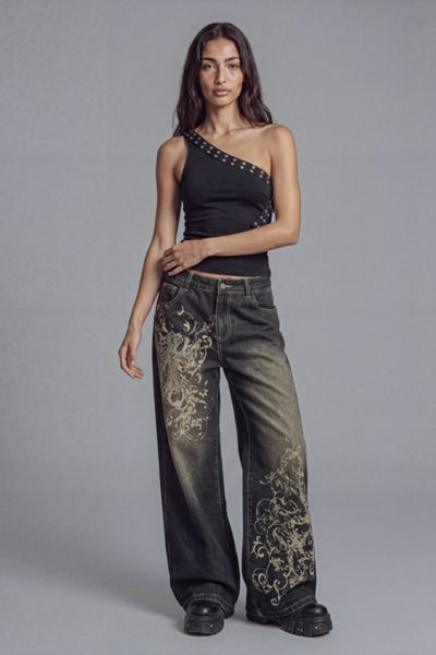 Slate Pink One Shoulder Stud Strap Buckle Top