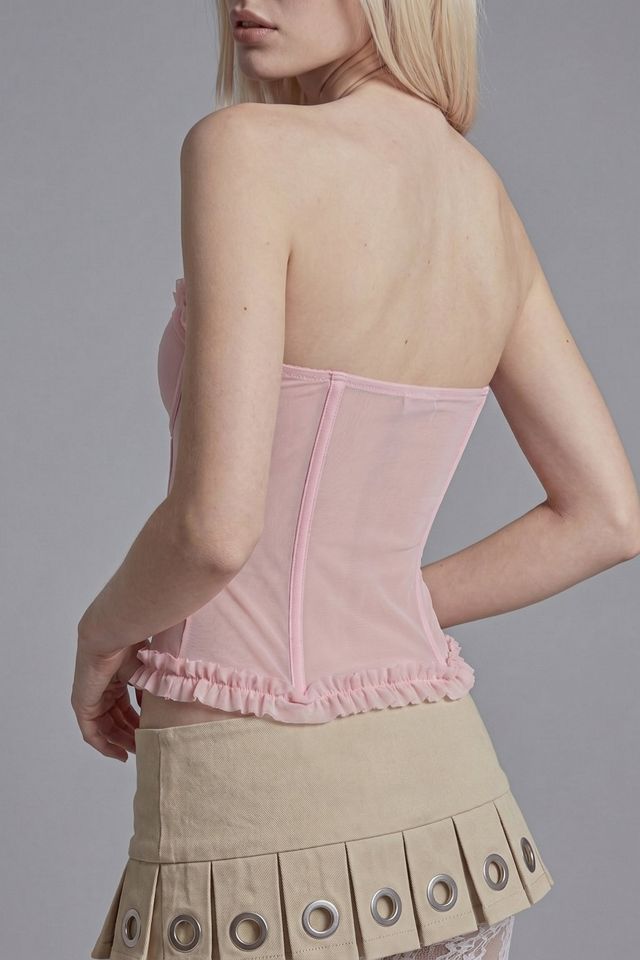 Slate Pink Ruffle Trim Strapless Corset Top #1