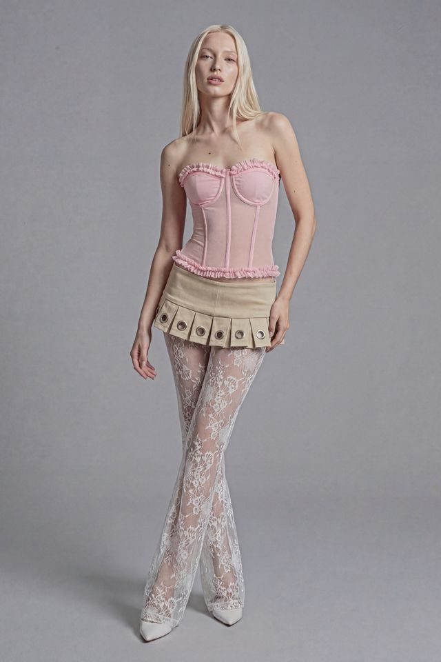 Slate Pink Ruffle Trim Strapless Corset Top #2