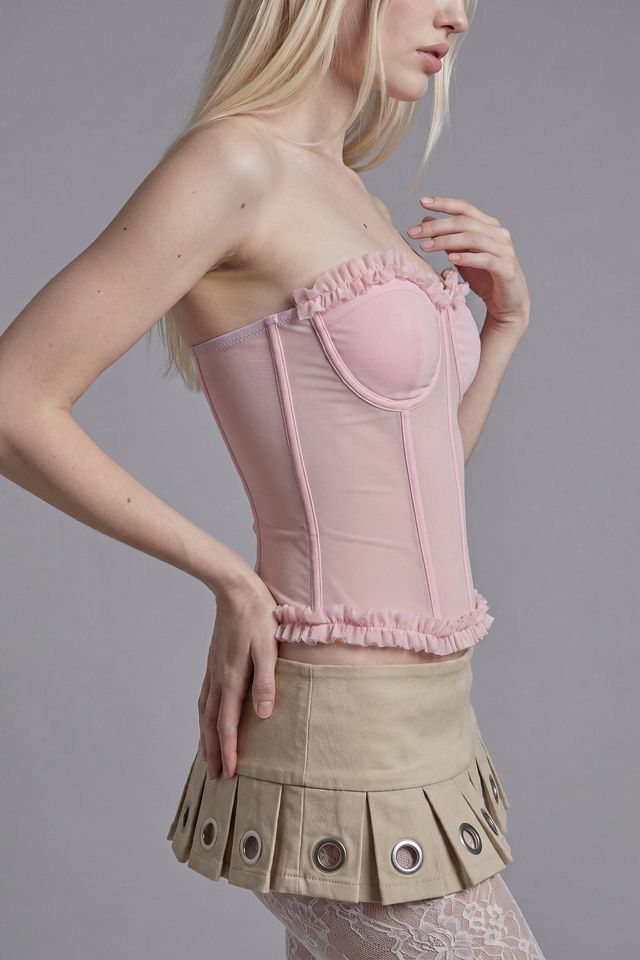 Slate Pink Ruffle Trim Strapless Corset Top #4