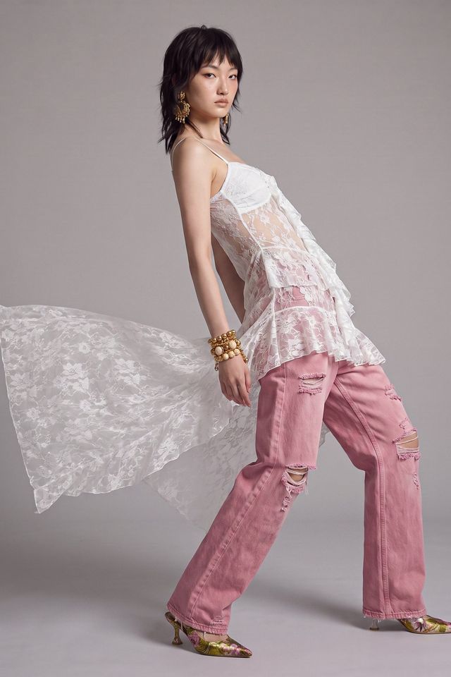 Slate Pink Sheer Floral Lace Camisole Top #1