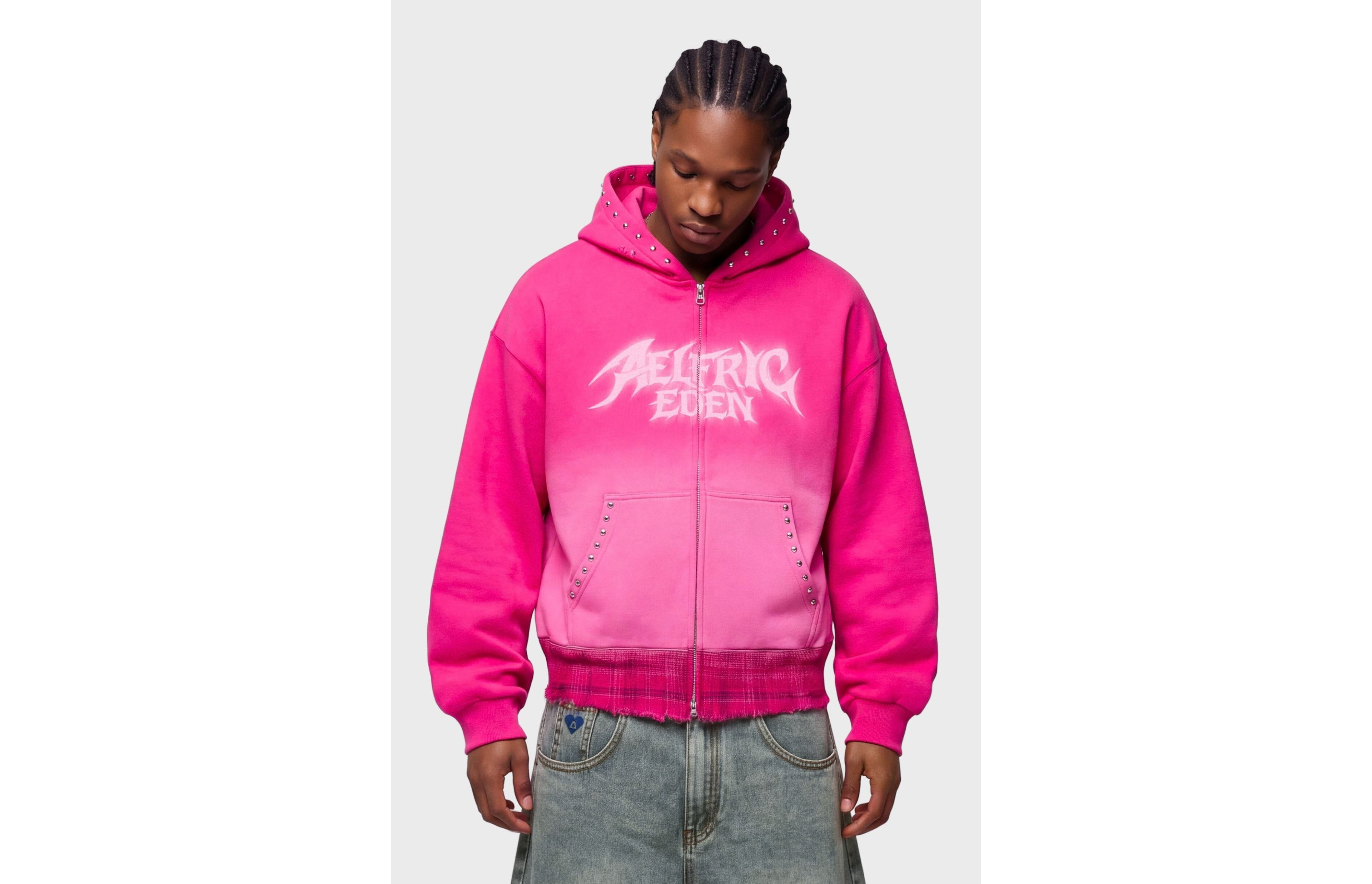 Aelfric Eden Boxy Washed Studded Zip Up Hoodie