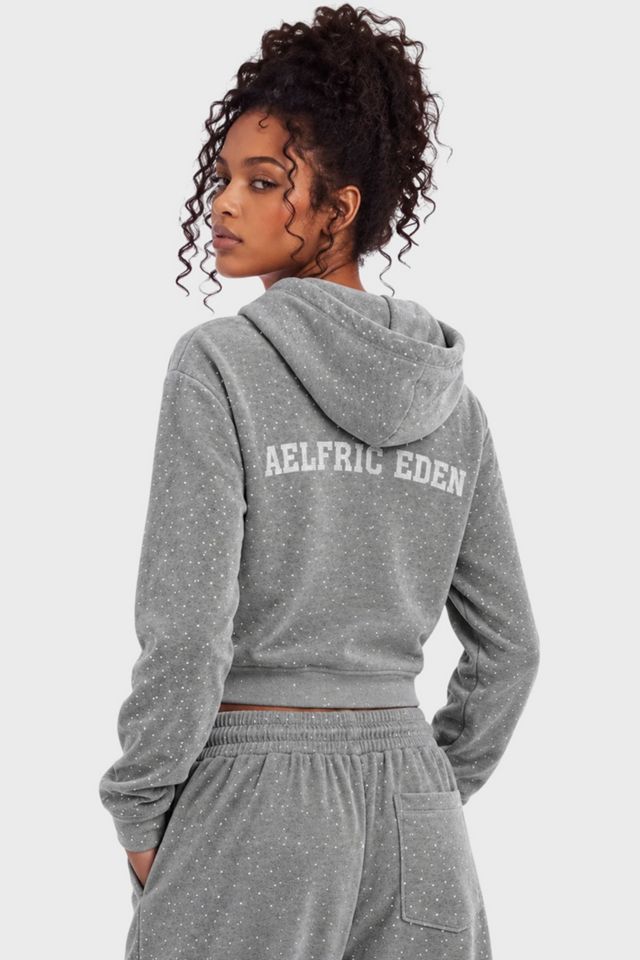 Aelfric Eden Rhinestone Velour Cropped Hoodie #2