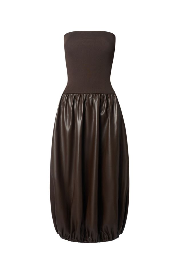 WeWoreWhat Ribbed Leather Bubble Midi Dress #1