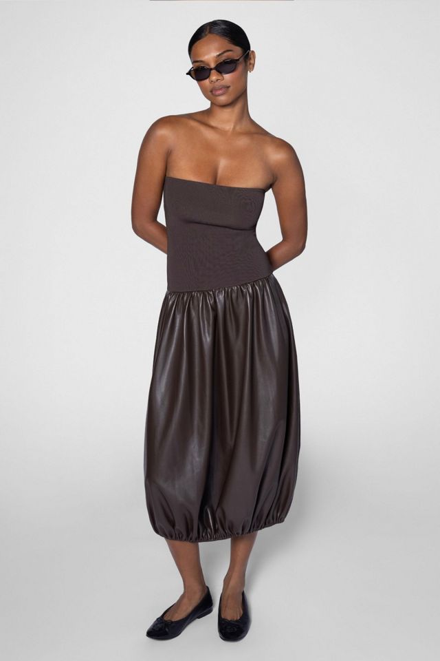 WeWoreWhat Ribbed Leather Bubble Midi Dress #2