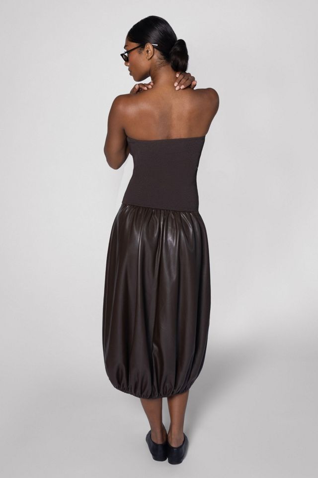 WeWoreWhat Ribbed Leather Bubble Midi Dress #3