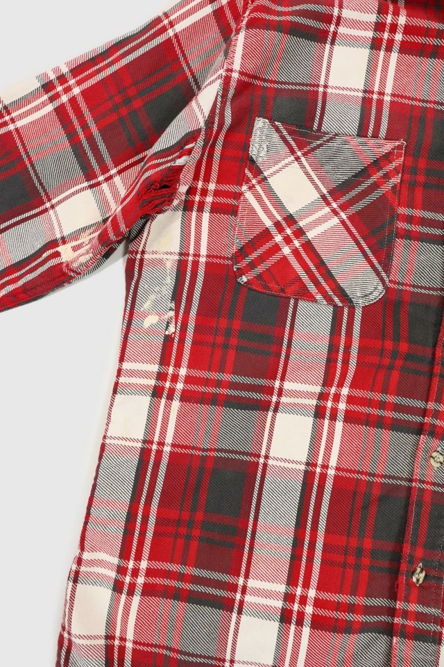 Vintage Distressed Red Plaid Button-Down Shirt #3