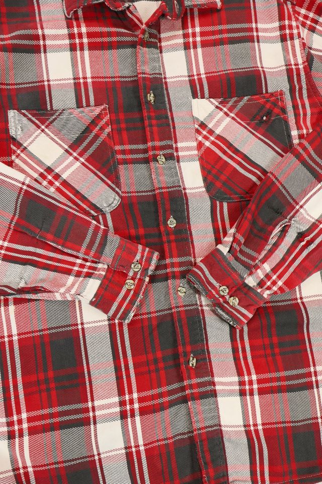 Vintage Distressed Red Plaid Button-Down Shirt #4