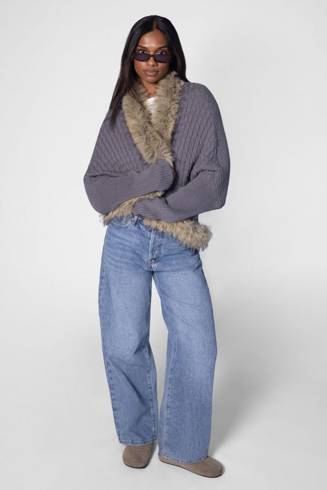 WeWoreWhat Cocoon Fur Trim Cardigan #2