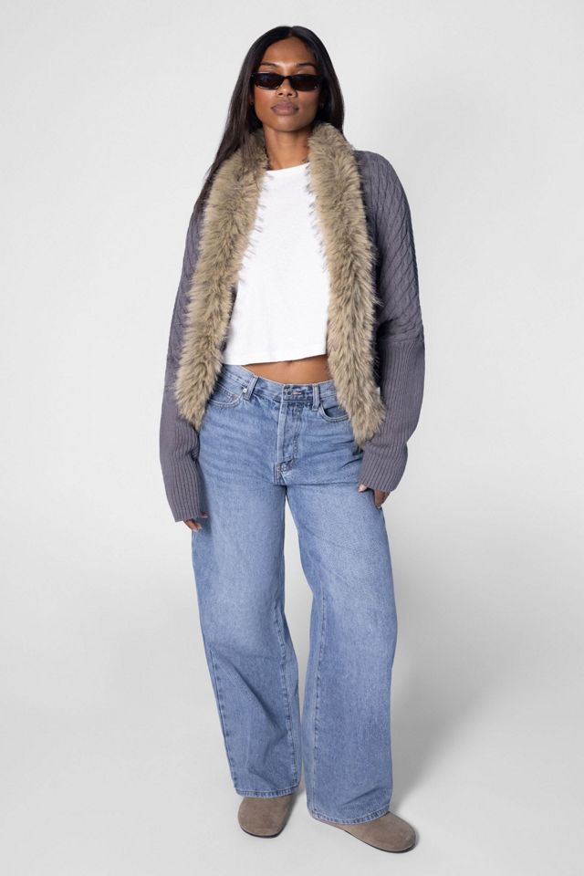 WeWoreWhat Cocoon Fur Trim Cardigan #3