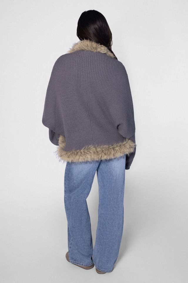 WeWoreWhat Cocoon Fur Trim Cardigan #4