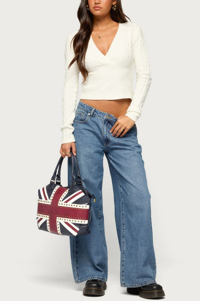Edikted Kitti V Neck Cable Knit Sweater #1