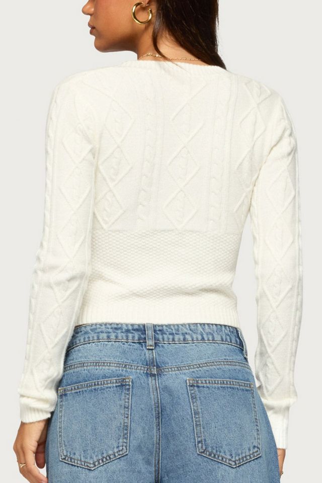 Edikted Kitti V Neck Cable Knit Sweater #4