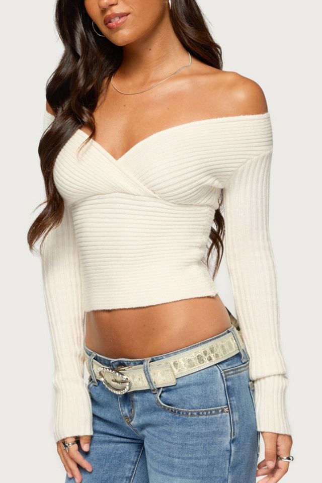 Edikted Bealey Off Shoulder Ribbed Wrap Sweater #2
