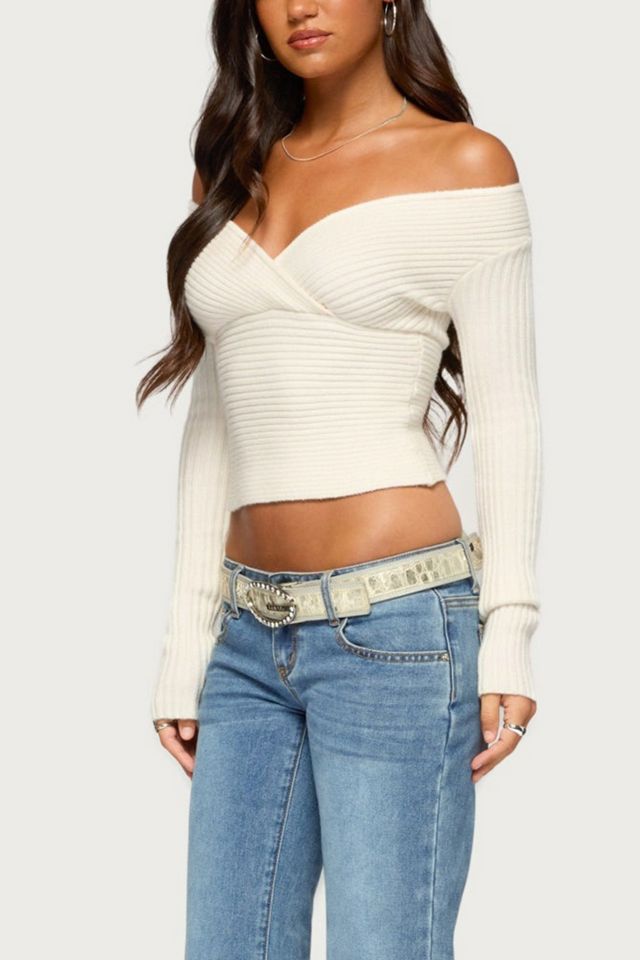 Edikted Bealey Off Shoulder Ribbed Wrap Sweater #3