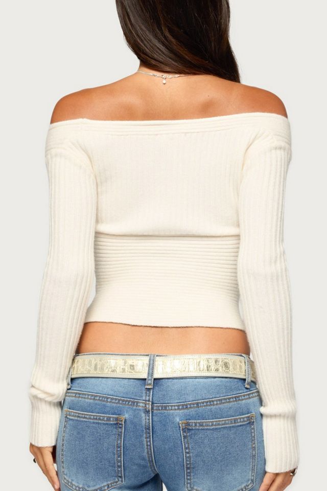 Edikted Bealey Off Shoulder Ribbed Wrap Sweater #4