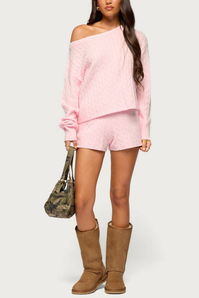 Edikted Coralee Off Shoulder Cable Knit Sweater #1