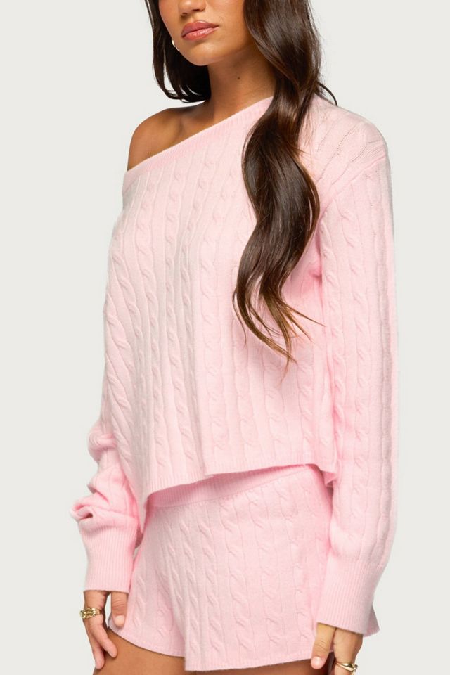 Edikted Coralee Off Shoulder Cable Knit Sweater #2