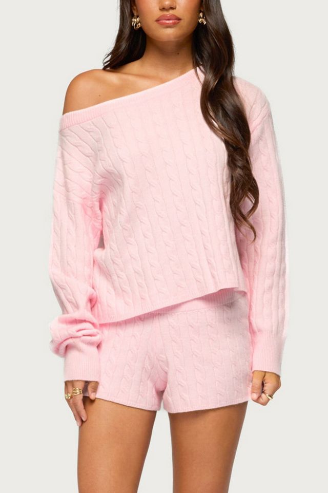 Edikted Coralee Off Shoulder Cable Knit Sweater #3