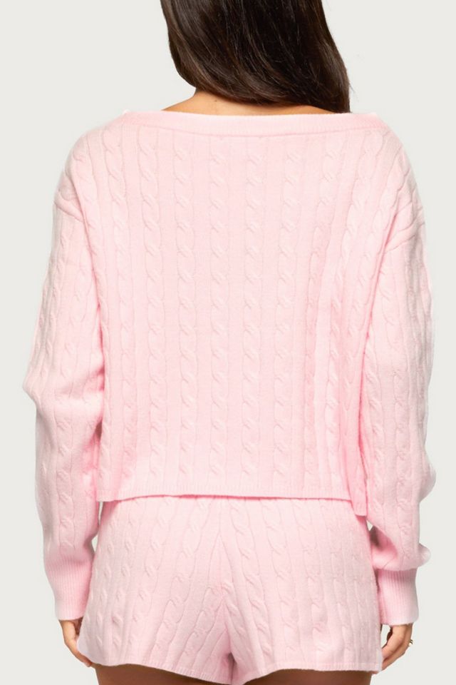 Edikted Coralee Off Shoulder Cable Knit Sweater #4