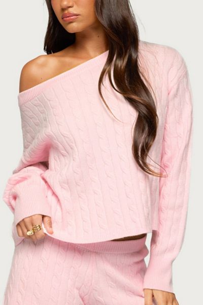 Edikted Coralee Off Shoulder Cable Knit Sweater