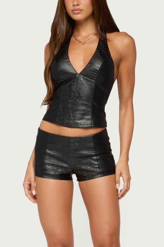 Edikted Zaci Faux Crocodile Leather Halter Top #3