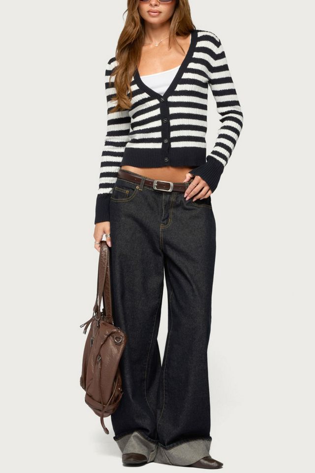Edikted Ranel Striped Cable Knit Cardigan #1
