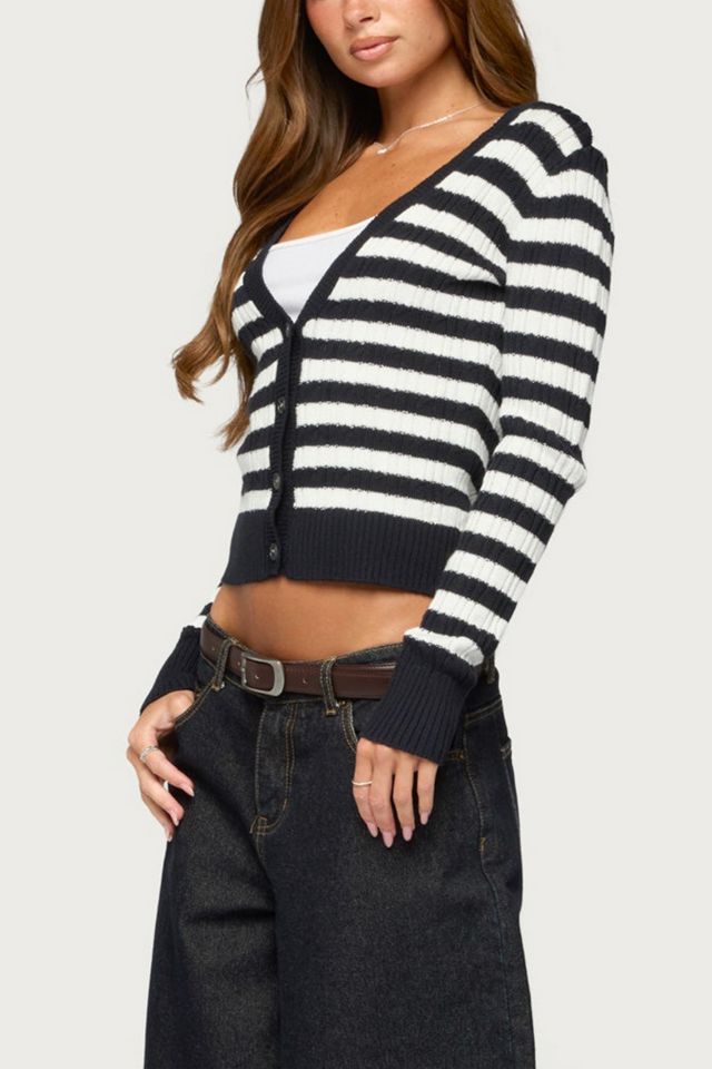 Edikted Ranel Striped Cable Knit Cardigan #3