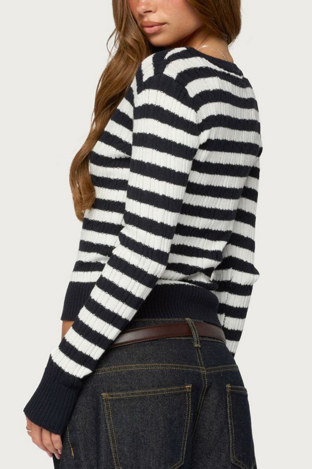 Edikted Ranel Striped Cable Knit Cardigan #4
