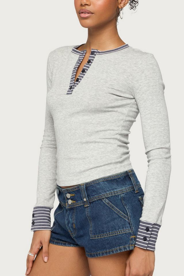 Edikted Nakia Contrast Stripey Henley Top #2