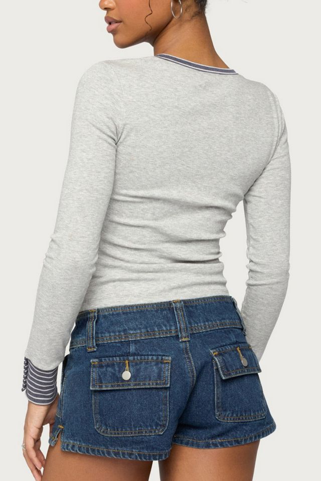 Edikted Nakia Contrast Stripey Henley Top #4