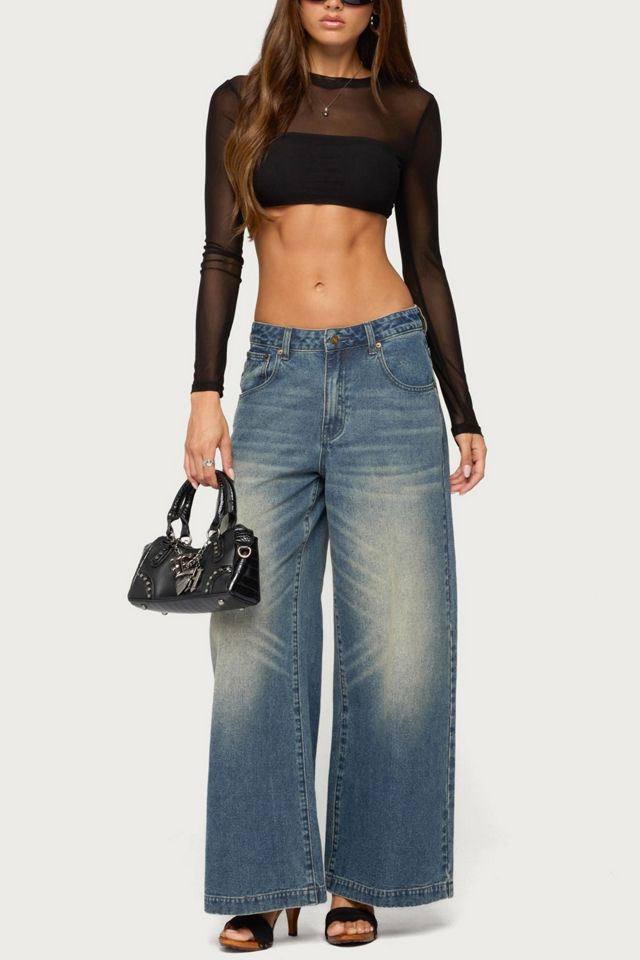 Edikted Olisa Long Sleeve Mesh Crop Top #1