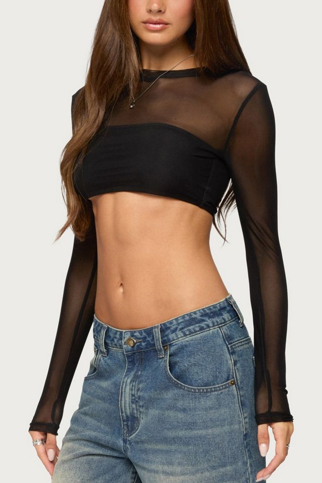 Edikted Olisa Long Sleeve Mesh Crop Top #2