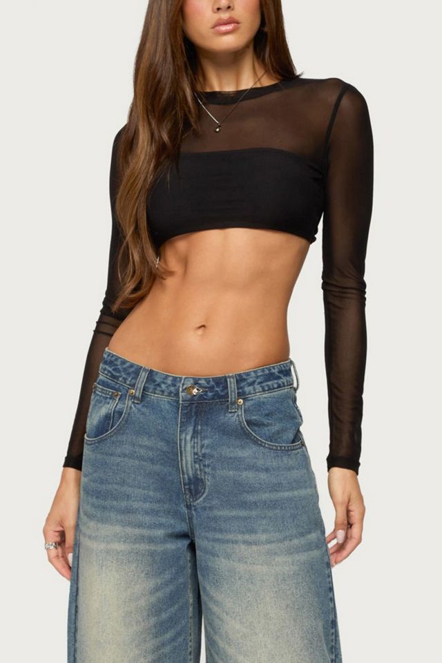 Edikted Olisa Long Sleeve Mesh Crop Top #3