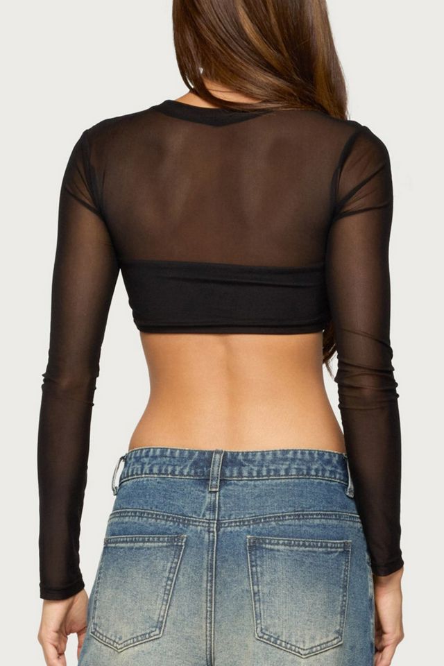 Edikted Olisa Long Sleeve Mesh Crop Top #4