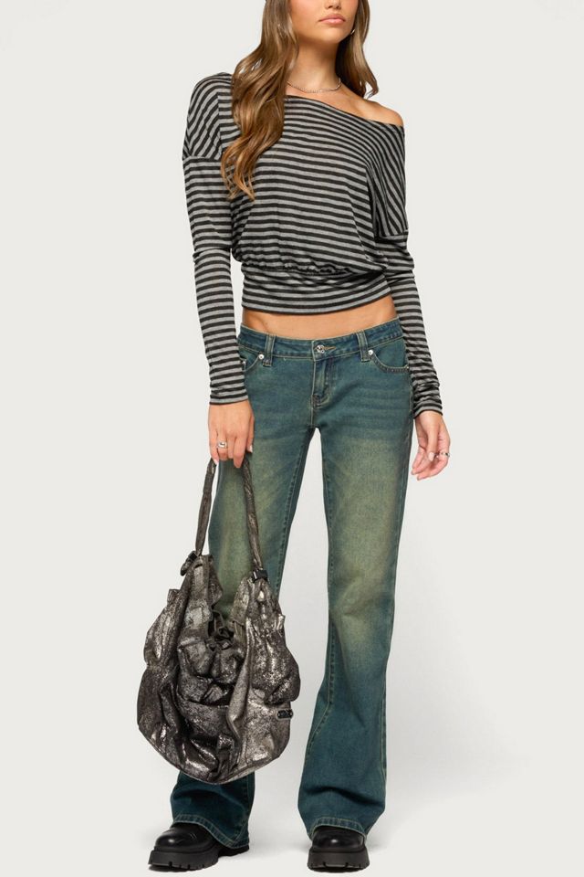 Edikted Luiza Striped Off Shoulder Long Sleeve Top #1