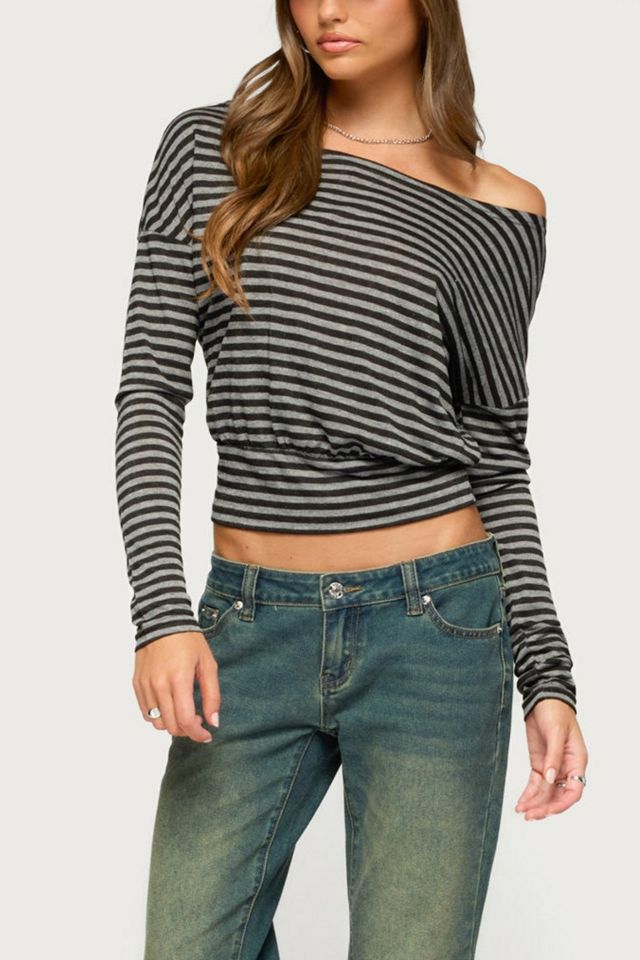 Edikted Luiza Striped Off Shoulder Long Sleeve Top #3