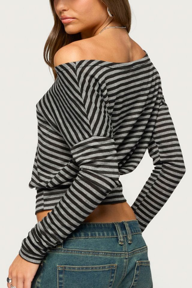 Edikted Luiza Striped Off Shoulder Long Sleeve Top #4