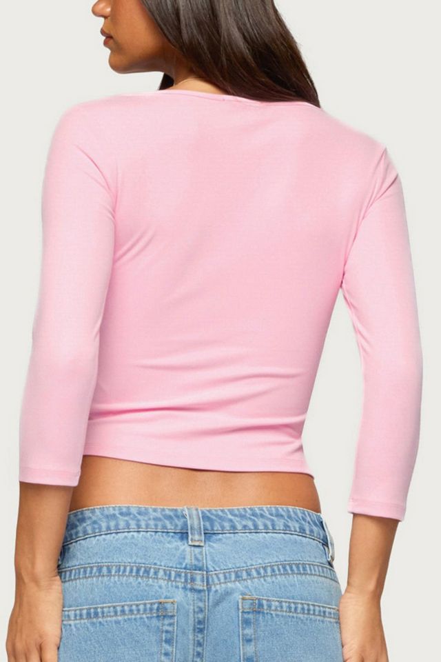 Edikted Lakia V Neck Three-Quarter Sleeve Top #4