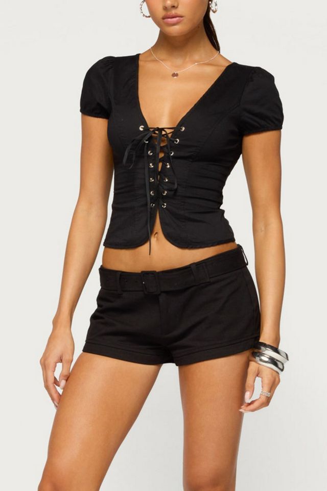 Edikted Kyleigh Puff Sleeve Lace Tie Top #3