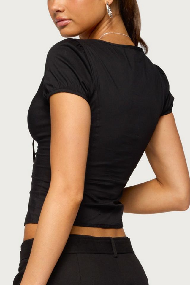Edikted Kyleigh Puff Sleeve Lace Tie Top #4