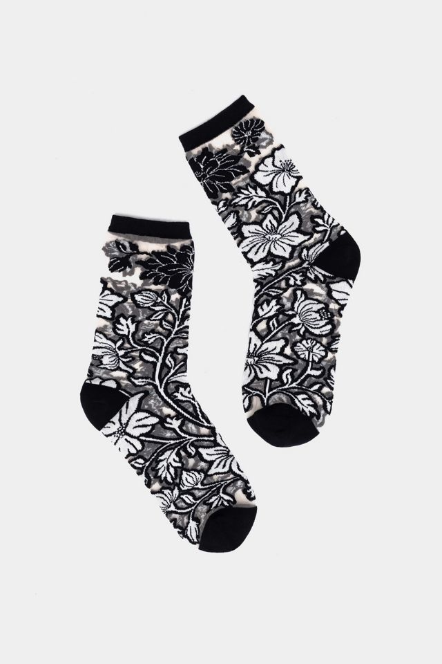 Sock Candy Black and White Florals Sheer Sock #4
