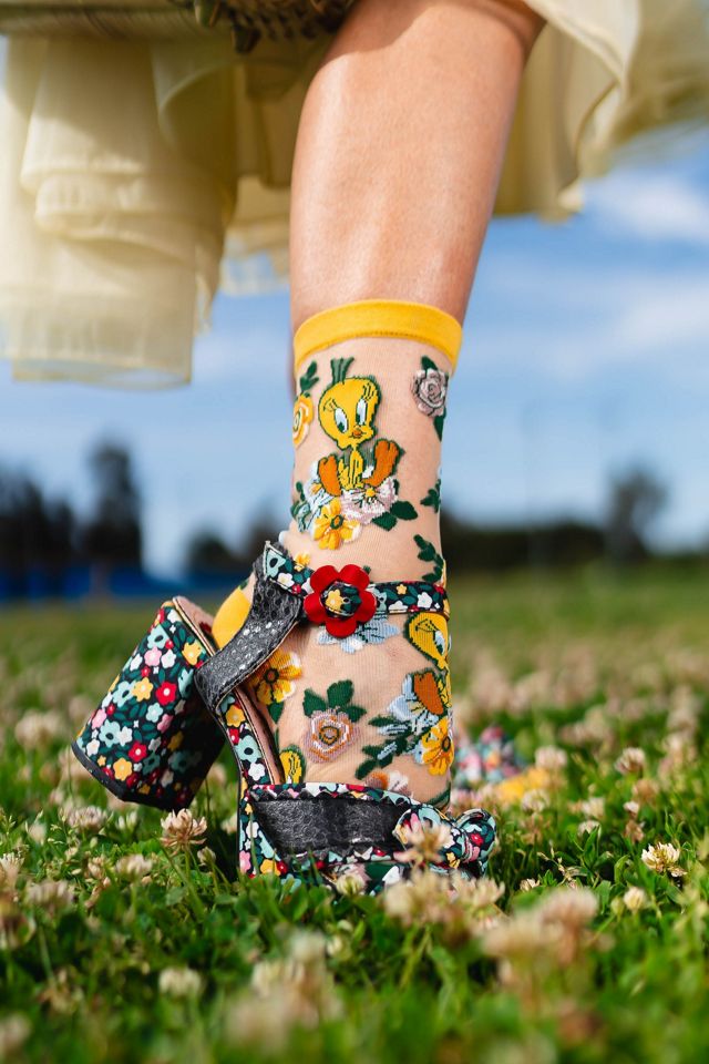 Sock Candy Tweety Bird Floral Sheer Sock #1